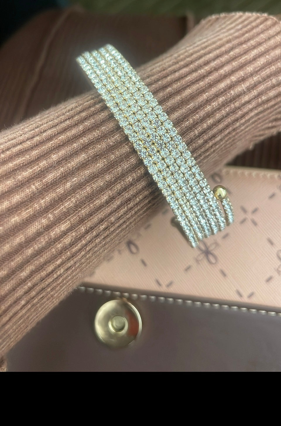 The Transformation Bangle, gold multi-row rhinestone coil bangle