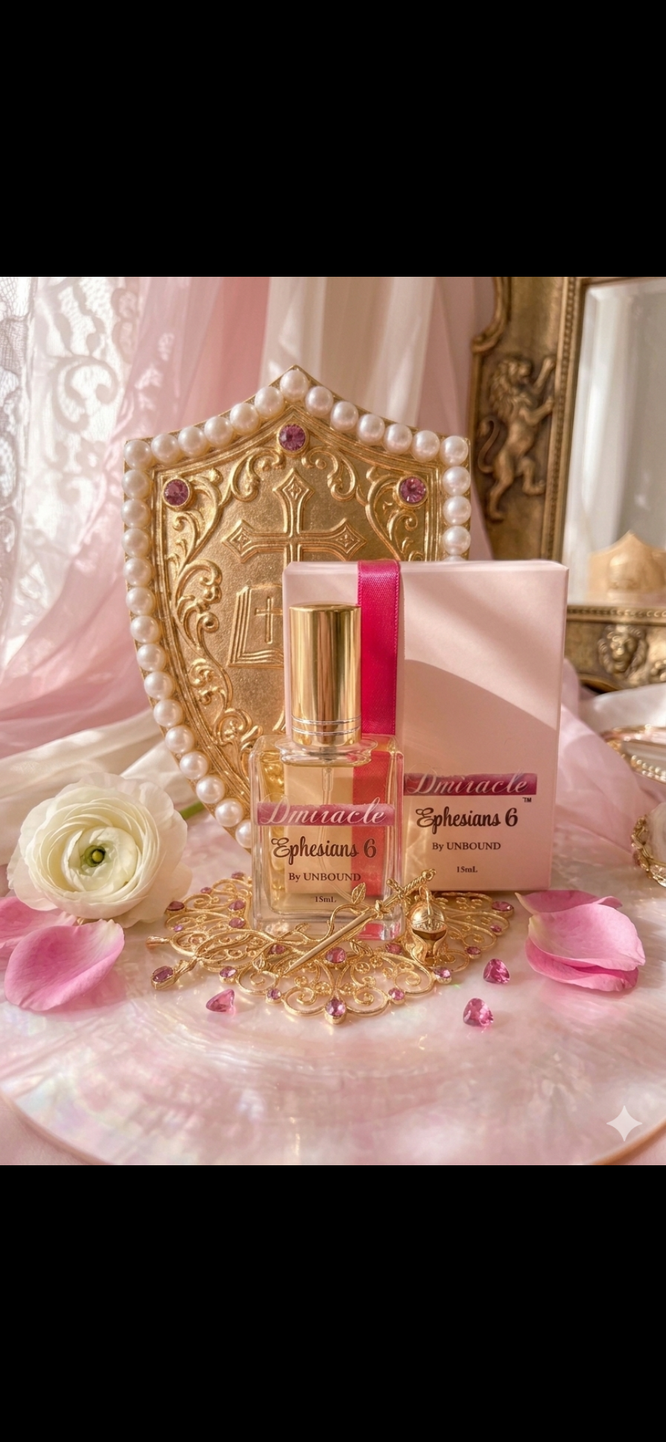 Ephesians 6 Fragrance bottle with pearls and shield