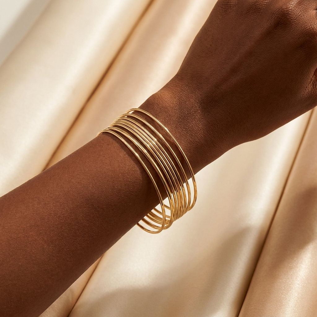 Stacked in Purpose gold bangles